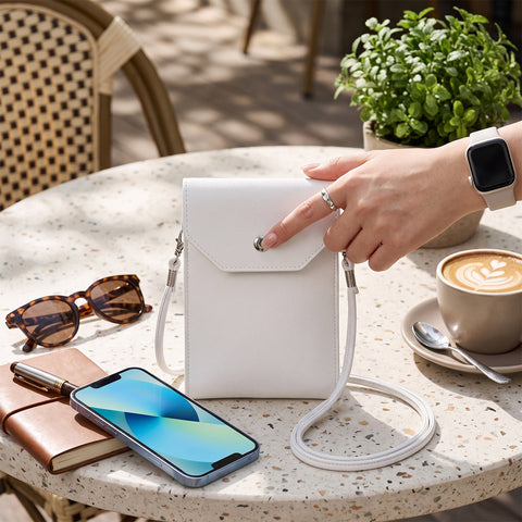 Crossbody Cell Phone Bag Slim PU Leather Phone Purse with Two Compartments and Detachable Strap