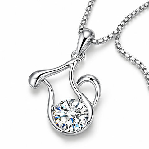 Zodiac Crystal Pendant Necklace with Chain – Silver-Plated Birth Sign Jewelry