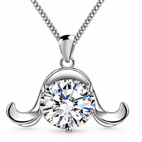 Zodiac Crystal Pendant Necklace with Chain – Silver-Plated Birth Sign Jewelry