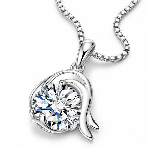Zodiac Crystal Pendant Necklace with Chain – Silver-Plated Birth Sign Jewelry