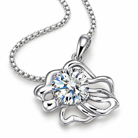 Zodiac Crystal Pendant Necklace with Chain – Silver-Plated Birth Sign Jewelry