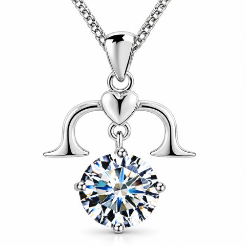 Zodiac Crystal Pendant Necklace with Chain – Silver-Plated Birth Sign Jewelry