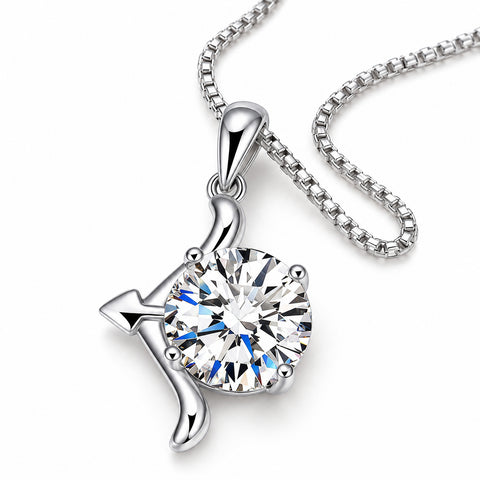 Zodiac Crystal Pendant Necklace with Chain – Silver-Plated Birth Sign Jewelry