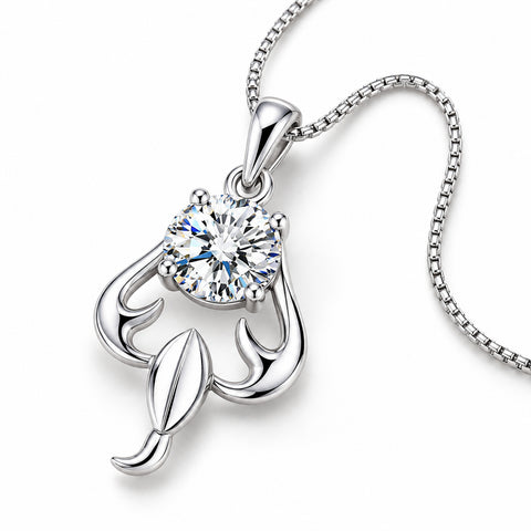 Zodiac Crystal Pendant Necklace with Chain – Silver-Plated Birth Sign Jewelry
