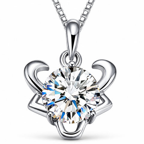Zodiac Crystal Pendant Necklace with Chain – Silver-Plated Birth Sign Jewelry