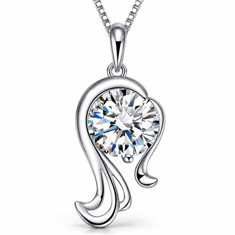 Zodiac Crystal Pendant Necklace with Chain – Silver-Plated Birth Sign Jewelry