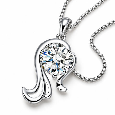 Zodiac Crystal Pendant Necklace with Chain – Silver-Plated Birth Sign Jewelry