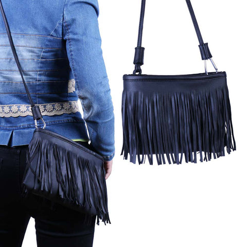 Women’s Fringed Crossbody Bag Multifunctional Faux Leather Shoulder Bag for Everyday Use