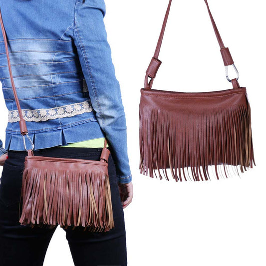 Women’s Fringed Crossbody Bag Multifunctional Faux Leather Shoulder Bag for Everyday Use