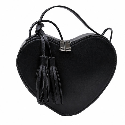 Heart Shaped Crossbody Bag Fashion Shoulder Purse with Removable Strap & Fringe Charm