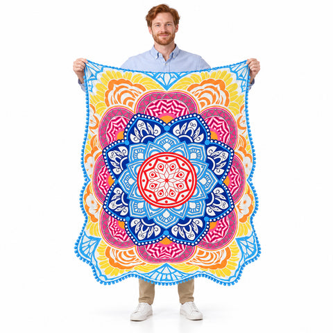 Lotus Mandala Beach Throw – Lightweight Round Picnic and Decorative Mat