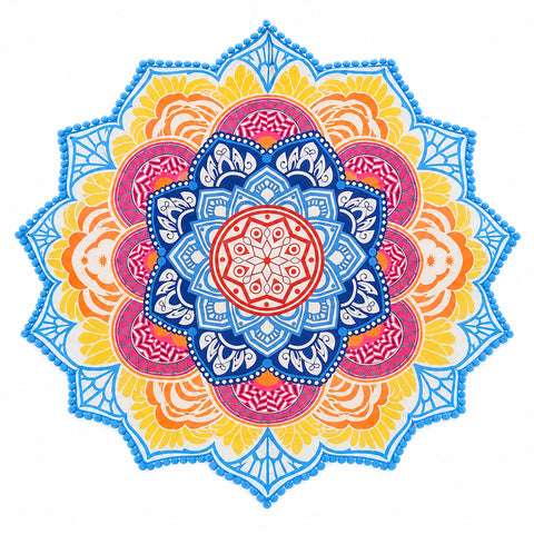 Lotus Mandala Beach Throw – Lightweight Round Picnic and Decorative Mat