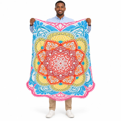 Lotus Mandala Beach Throw – Lightweight Round Picnic and Decorative Mat