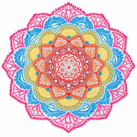 Lotus Mandala Beach Throw – Lightweight Round Picnic and Decorative Mat