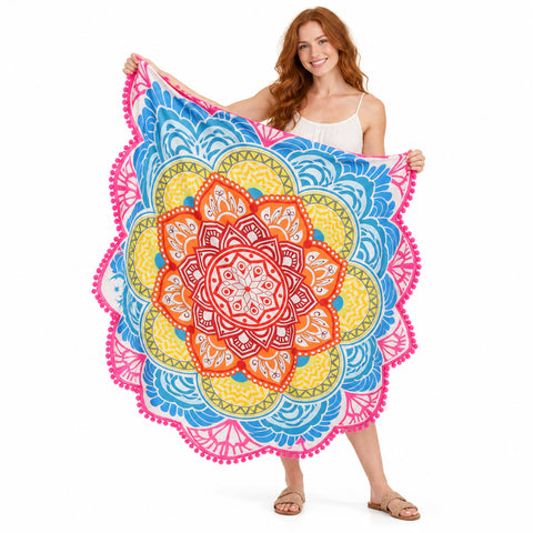 Lotus Mandala Beach Throw – Lightweight Round Picnic and Decorative Mat