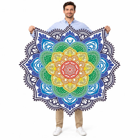 Lotus Mandala Beach Throw – Lightweight Round Picnic and Decorative Mat