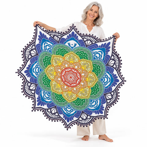 Lotus Mandala Beach Throw – Lightweight Round Picnic and Decorative Mat