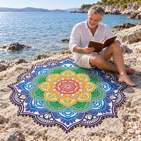 Lotus Mandala Beach Throw – Lightweight Round Picnic and Decorative Mat