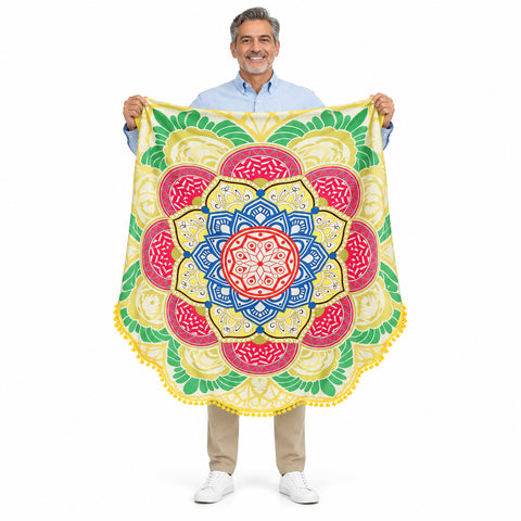 Lotus Mandala Beach Throw – Lightweight Round Picnic and Decorative Mat