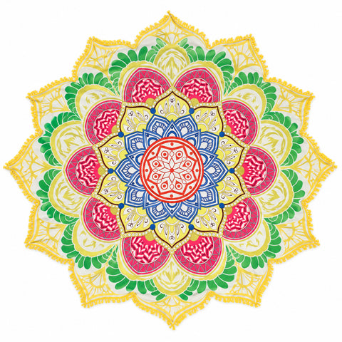 Lotus Mandala Beach Throw – Lightweight Round Picnic and Decorative Mat