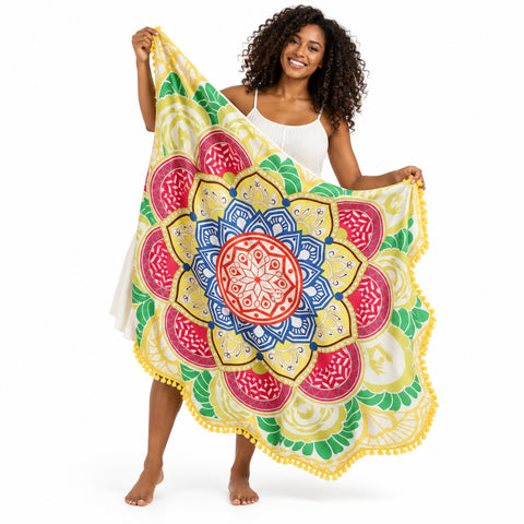 Lotus Mandala Beach Throw – Lightweight Round Picnic and Decorative Mat