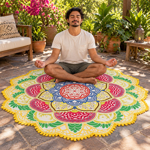 Lotus Mandala Beach Throw – Lightweight Round Picnic and Decorative Mat