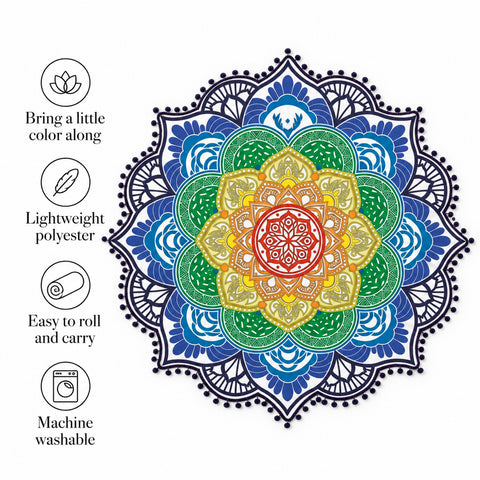 Lotus Mandala Beach Throw – Lightweight Round Picnic and Decorative Mat