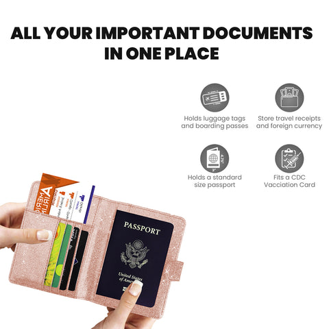 Multi-Function Glitter Bling RFID Passport Organizer