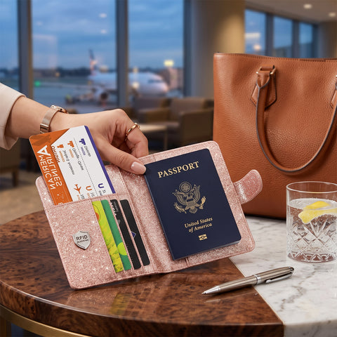 Multi-Function Glitter Bling RFID Passport Organizer