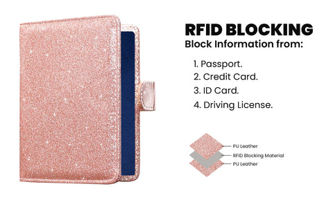 Multi Function Glitter Bling RFID Passport Organizer with CDC Vaccination Card Holder