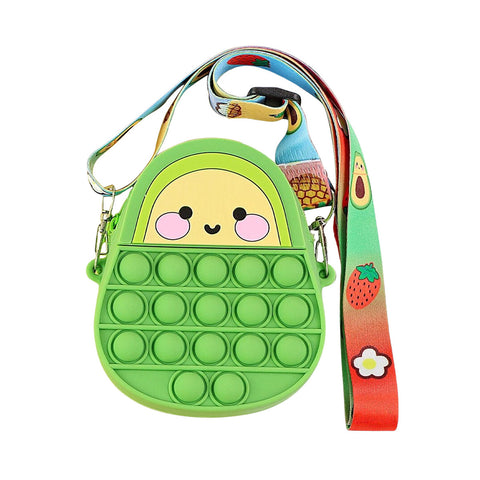 Kids Pop-It Bubble Unicorn and Fruit Crossbody Bag Silicone Fidget Purse with Shoulder Strap for Small Accessories