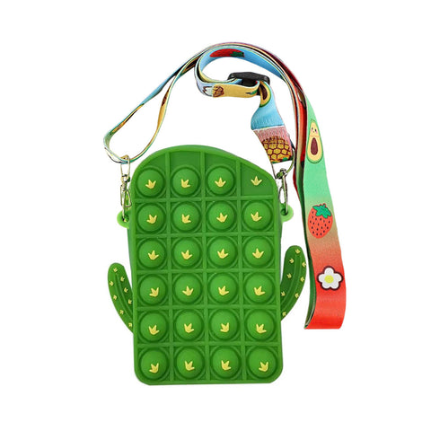 Kids Pop-It Bubble Unicorn and Fruit Crossbody Bag Silicone Fidget Purse with Shoulder Strap for Small Accessories