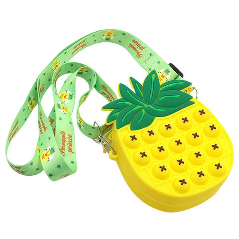 Kids Pop-It Bubble Unicorn and Fruit Crossbody Bag Silicone Fidget Purse with Shoulder Strap for Small Accessories