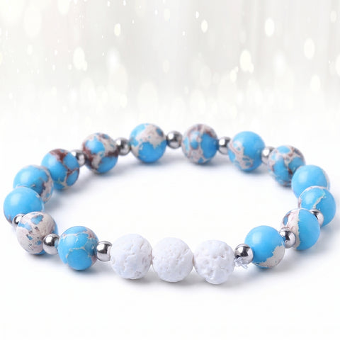 White Lava Stone Aromatherapy Bracelet with 2 Essential Oils – Diffuser Bead Bracelet with Dumbbell Charm (Stretch Fit)