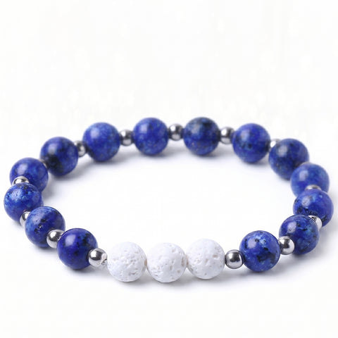 White Lava Stone Aromatherapy Bracelet with 2 Essential Oils – Diffuser Bead Bracelet with Dumbbell Charm (Stretch Fit)