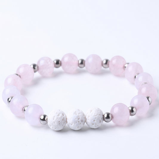 White Lava Stone Aromatherapy Bracelet with 2 Essential Oils – Diffuser Bead Bracelet with Dumbbell Charm (Stretch Fit)
