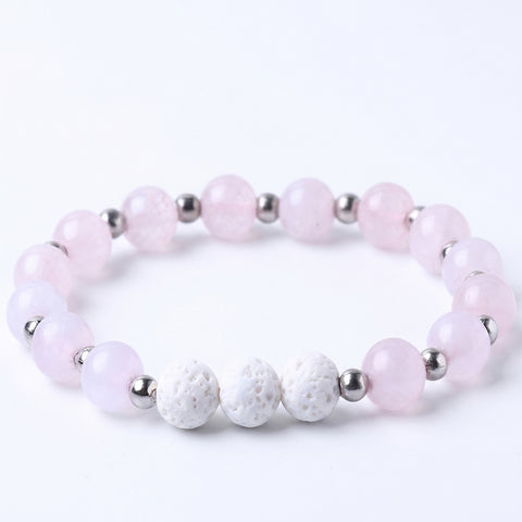 White Lava Stone Aromatherapy Bracelet with 2 Essential Oils – Diffuser Bead Bracelet with Dumbbell Charm (Stretch Fit)