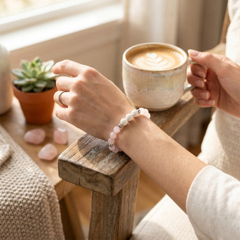 White Lava Stone Aromatherapy Bracelet with 2 Essential Oils – Diffuser Bead Bracelet with Dumbbell Charm (Stretch Fit)