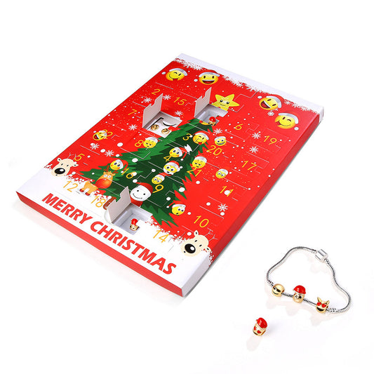 Emoji Jewelry Advent Calendar – 15 Charm Bracelet Kit with 8 Emoji Earrings, Nickel-Free Holiday Gift Set