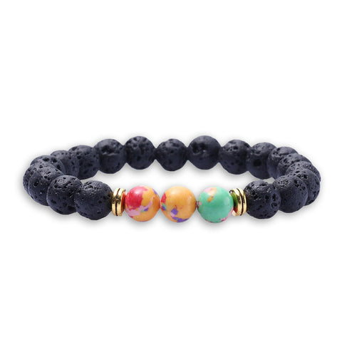 Lava Stone Aromatherapy Bracelet with 2 Essential Oils – Diffuser Bead Bracelet (Golden Jade, Rainbow, Hematite) Stretch Fit