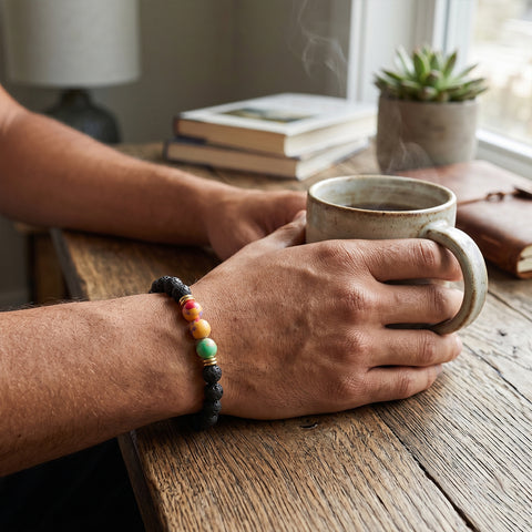 Lava Stone Aromatherapy Bracelet with 2 Essential Oils – Diffuser Bead Bracelet (Golden Jade, Rainbow, Hematite) Stretch Fit