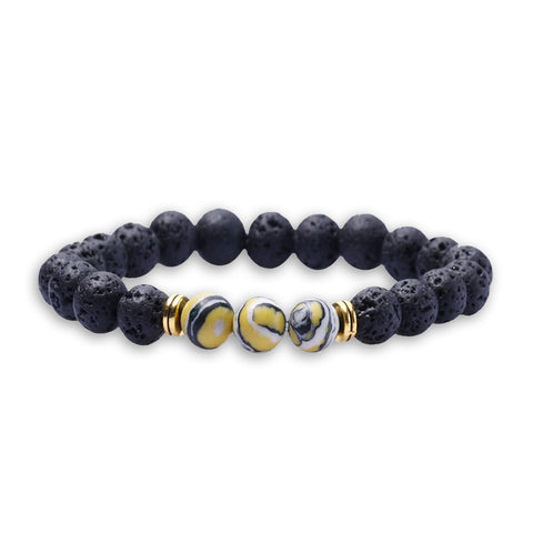 Lava Stone Aromatherapy Bracelet with 2 Essential Oils – Diffuser Bead Bracelet (Golden Jade, Rainbow, Hematite) Stretch Fit