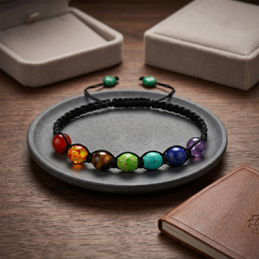Chakra Lava Stone Aromatherapy Bracelet – Stretch Diffuser Bead Bracelet with 2 Essential Oils (Random Selection) for Everyday Wear