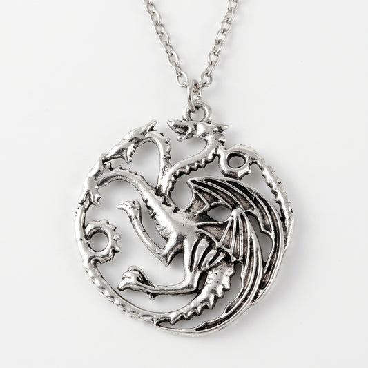 Dragon Pendant Necklace Inspired by “Daenerys of House Targaryen” – Fantasy Circle Dragon Necklace for Fans & Collectors