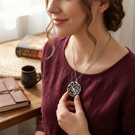 Dragon Pendant Necklace Inspired by “Daenerys of House Targaryen” – Fantasy Circle Dragon Necklace for Fans & Collectors