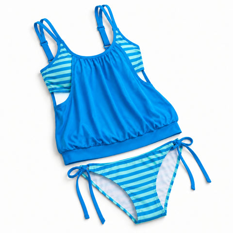 Women's Two-Piece Tankini Swimsuit – Adjustable Straps and Built-In Bra