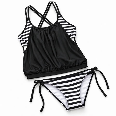 Women's Two-Piece Tankini Swimsuit – Adjustable Straps and Built-In Bra
