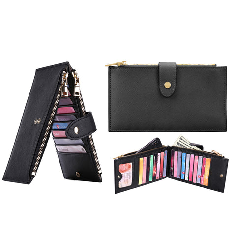 RFID Blocking Multi-Card Zipper Wallet Slim PU Card Holder Purse for Men and Women