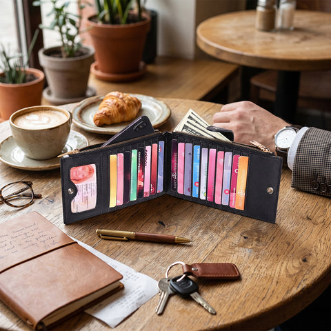 RFID Blocking Multi-Card Zipper Wallet Slim PU Card Holder Purse for Men and Women