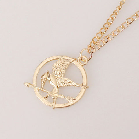 Mockingjay-Style Bird Pendant Necklace – Gold or Silver Tone Fantasy Inspired Necklace (18” Chain)